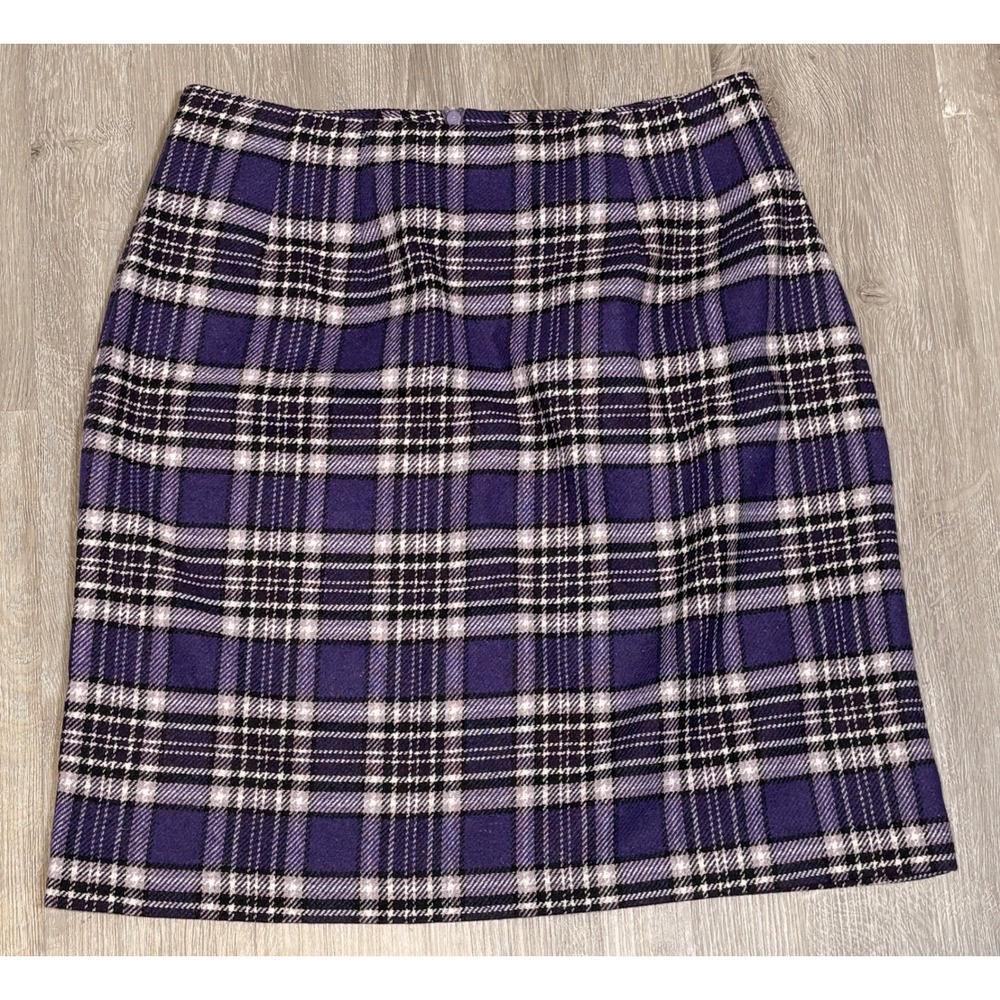 Vintage J.G. Hook Purple Plaid Wool Blend Pencil Skirt Size‎ 12P Made in USA
